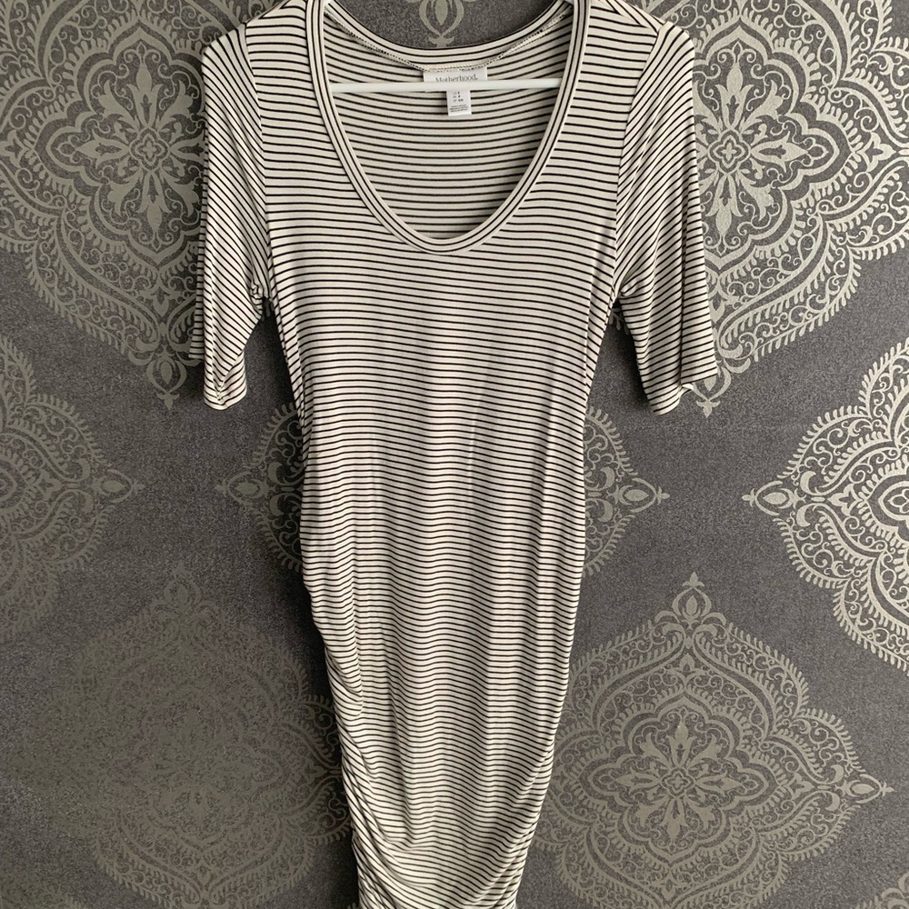 Motherhood Black and White Striped Midi Dress